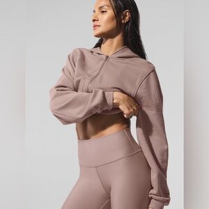 ALO Sweet Escape Zip up Hoodie Taupe Size Large